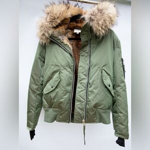 SAM. New York Bomber Jacket. Army Green. Fur lined with hood. Size M. NWOT.